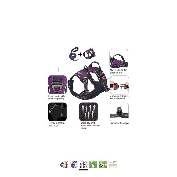 LobeRi No-Pull Dog Harness & Leash Set Medium Purple NEW! - Picture 9 of 11